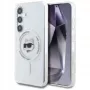 Karl Lagerfeld Button Choupette Head Printed Logo MagSafe Case für Samsung Galaxy S25 Weiß
