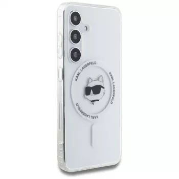 Karl Lagerfeld Button Choupette Head Printed Logo MagSafe Case für Samsung Galaxy S25 Weiß