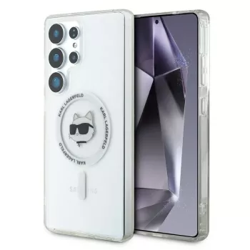 Karl Lagerfeld Button Choupette Head Printed Logo MagSafe Case für Samsung Galaxy S25 Ultra Weiß