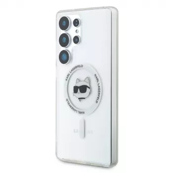 Karl Lagerfeld Button Choupette Head Printed Logo MagSafe Case für Samsung Galaxy S25 Ultra Weiß
