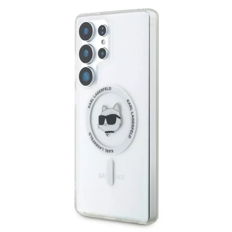Karl Lagerfeld Button Choupette Head Printed Logo MagSafe Case für Samsung Galaxy S25 Ultra Weiß