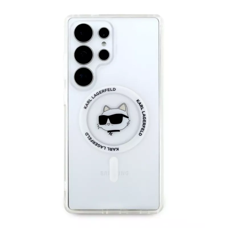 Karl Lagerfeld Button Choupette Head Printed Logo MagSafe Case für Samsung Galaxy S25 Ultra Weiß