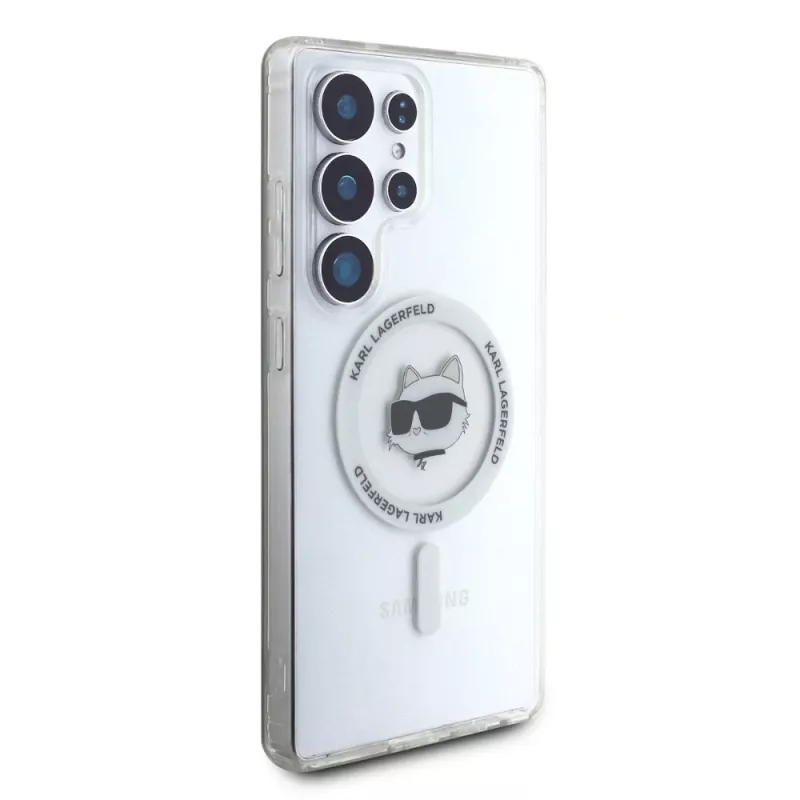 Karl Lagerfeld Button Choupette Head Printed Logo MagSafe Case für Samsung Galaxy S25 Ultra Weiß