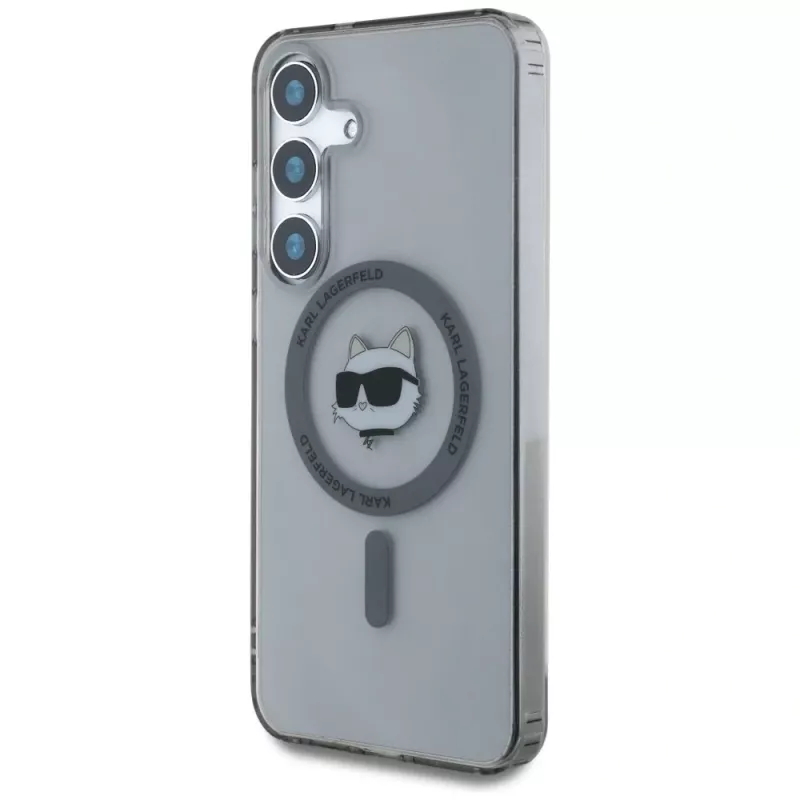 Karl Lagerfeld Button Choupette Head Printed Logo MagSafe Case für Samsung Galaxy S25, Schwarz