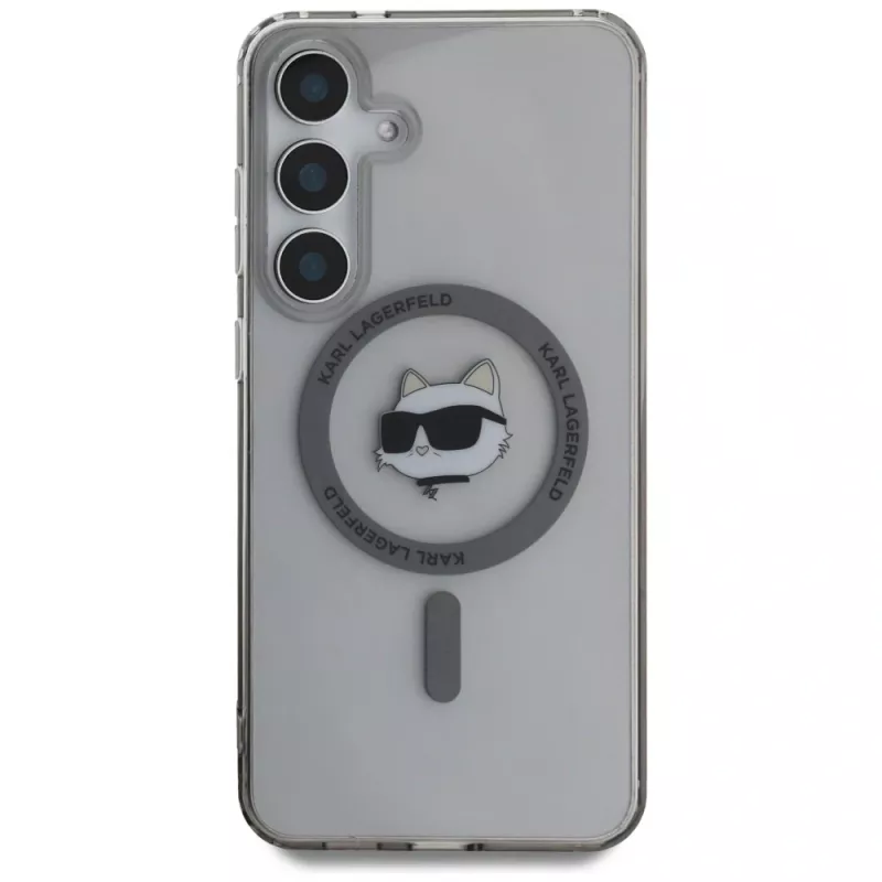 Karl Lagerfeld Button Choupette Head Printed Logo MagSafe Case für Samsung Galaxy S25, Schwarz