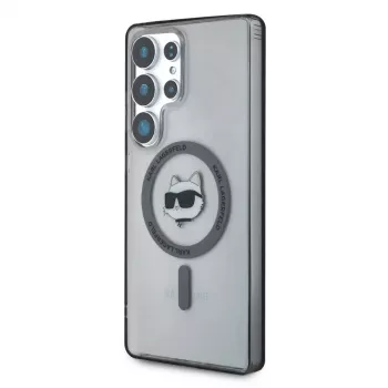 Karl Lagerfeld Button Choupette Head Printed Logo MagSafe Case für Samsung Galaxy S25 Ultra, Schwarz