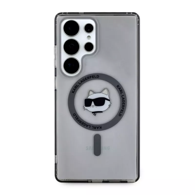 Karl Lagerfeld Button Choupette Head Printed Logo MagSafe Case für Samsung Galaxy S25 Ultra, Schwarz
