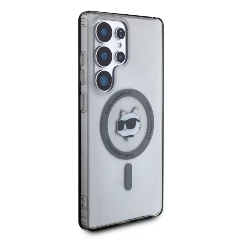 Karl Lagerfeld Button Choupette Head Printed Logo MagSafe Case für Samsung Galaxy S25 Ultra, Schwarz