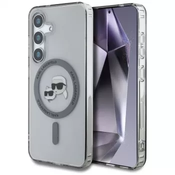 KARL LAGERFELD Button Karl & Choupette Heads Printed Logo MagSafe Case für Samsung Galaxy S25, Schwarz