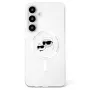 KARL LAGERFELD Button Karl & Choupette Heads Printed Logo MagSafe Case für Samsung Galaxy S25 Weiß