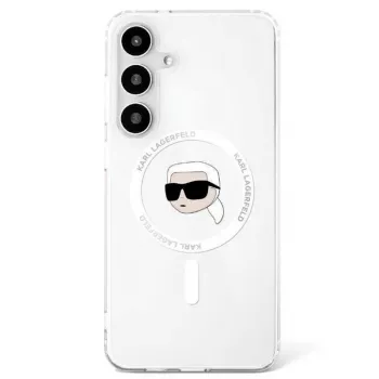 KARL LAGERFELD Button Karl Head Printed Logo MagSafe Case für Samsung Galaxy S25, Weiß