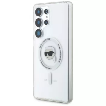 KARL LAGERFELD Button Karl Head Printed Logo MagSafe Case für Samsung Galaxy S25 Ultra Weiß
