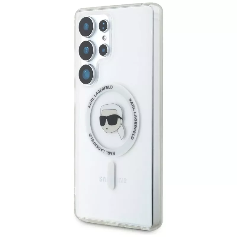 KARL LAGERFELD Button Karl Head Printed Logo MagSafe Case für Samsung Galaxy S25 Ultra Weiß