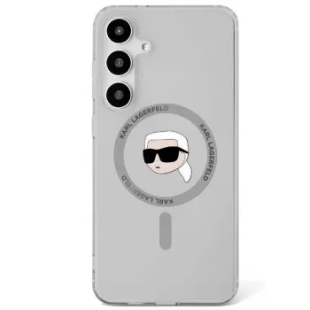 KARL LAGERFELD Button Karl Head Printed Logo MagSafe Case für Samsung Galaxy S25, Schwarz