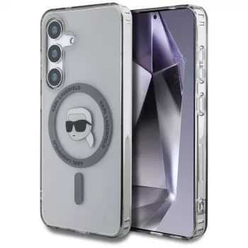 KARL LAGERFELD Button Karl Head Printed Logo MagSafe Case für Samsung Galaxy S25, Schwarz