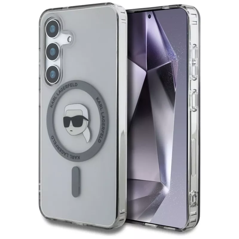 KARL LAGERFELD Button Karl Head Printed Logo MagSafe Case für Samsung Galaxy S25, Schwarz