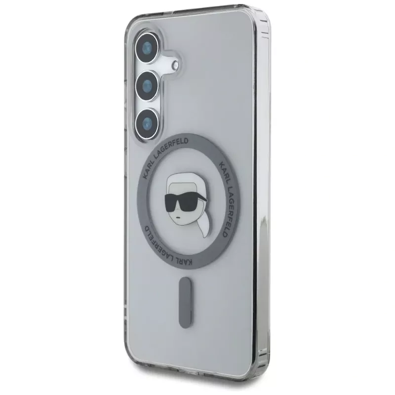 KARL LAGERFELD Button Karl Head Printed Logo MagSafe Case für Samsung Galaxy S25, Schwarz