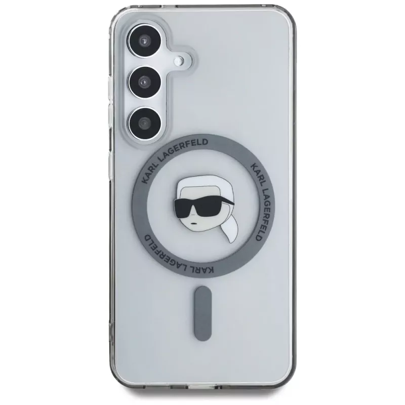 KARL LAGERFELD Button Karl Head Printed Logo MagSafe Case für Samsung Galaxy S25, Schwarz