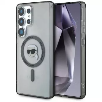 KARL LAGERFELD Button Karl Head Printed Logo MagSafe Case für Samsung Galaxy S25 Ultra Schwarz