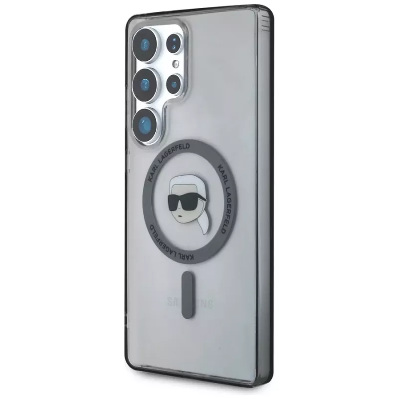 KARL LAGERFELD Button Karl Head Printed Logo MagSafe Case für Samsung Galaxy S25 Ultra Schwarz