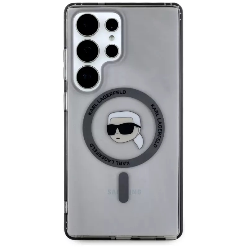 KARL LAGERFELD Button Karl Head Printed Logo MagSafe Case für Samsung Galaxy S25 Ultra Schwarz