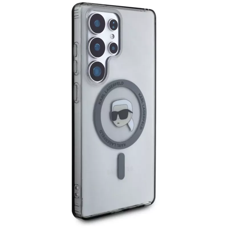 KARL LAGERFELD Button Karl Head Printed Logo MagSafe Case für Samsung Galaxy S25 Ultra Schwarz