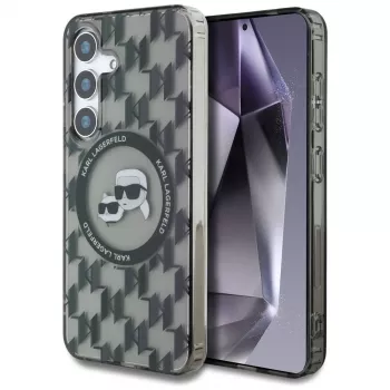 Karl Lagerfeld Button Karl & Choupette Heads On KL Pattern MagSafe Case für Samsung Galaxy S25 Schwarz