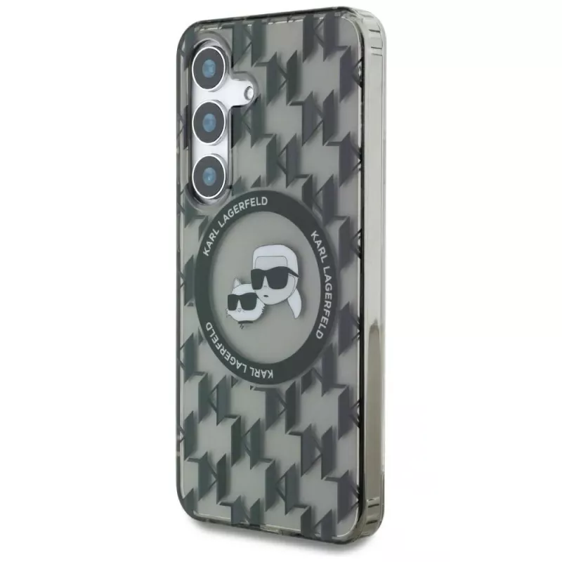 Karl Lagerfeld Button Karl & Choupette Heads On KL Pattern MagSafe Case für Samsung Galaxy S25 Schwarz