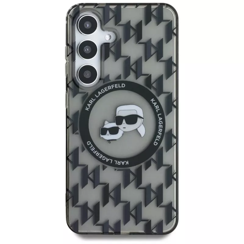 Karl Lagerfeld Button Karl & Choupette Heads On KL Pattern MagSafe Case für Samsung Galaxy S25 Schwarz