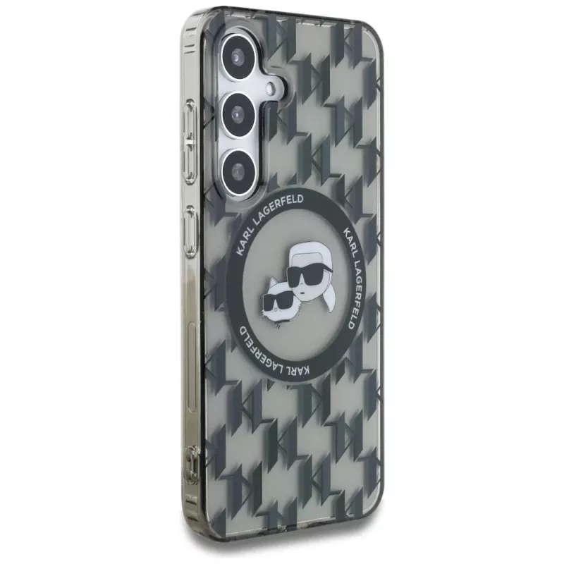Karl Lagerfeld Button Karl & Choupette Heads On KL Pattern MagSafe Case für Samsung Galaxy S25 Schwarz