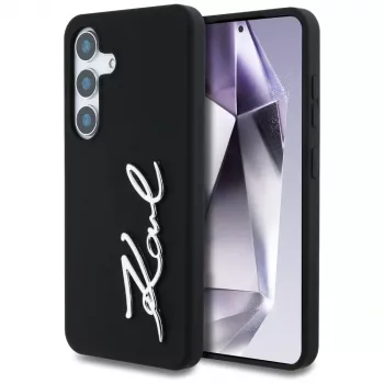 KARL LAGERFELD Silicone Metal Signature Logo Case für Samsung Galaxy S25, Schwarz