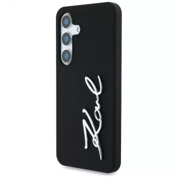 KARL LAGERFELD Silicone Metal Signature Logo Case für Samsung Galaxy S25, Schwarz