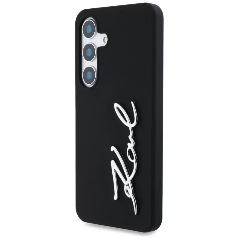 KARL LAGERFELD Silicone Metal Signature Logo Case für Samsung Galaxy S25, Schwarz