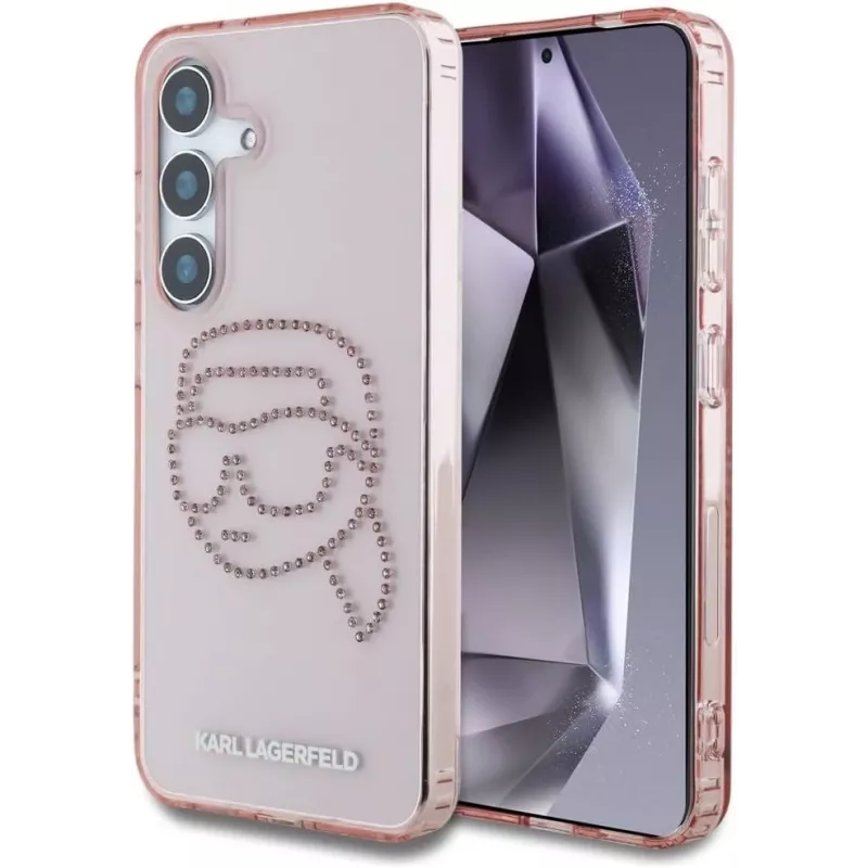 Karl Lagerfeld Rhinestones Karl Head Logo Case für Samsung Galaxy S25 (Pink)