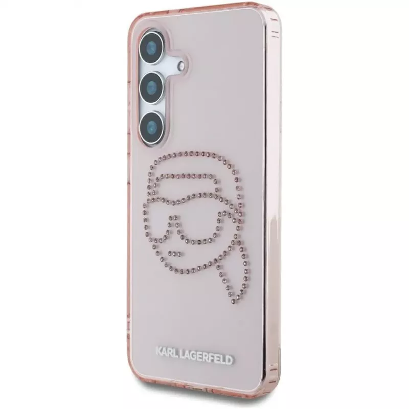 Karl Lagerfeld Rhinestones Karl Head Logo Case für Samsung Galaxy S25 (Pink)