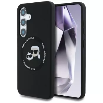Karl Lagerfeld Silicone DoubleHeads And Circle MagSafe Case für Samsung Galaxy S25, Schwarz