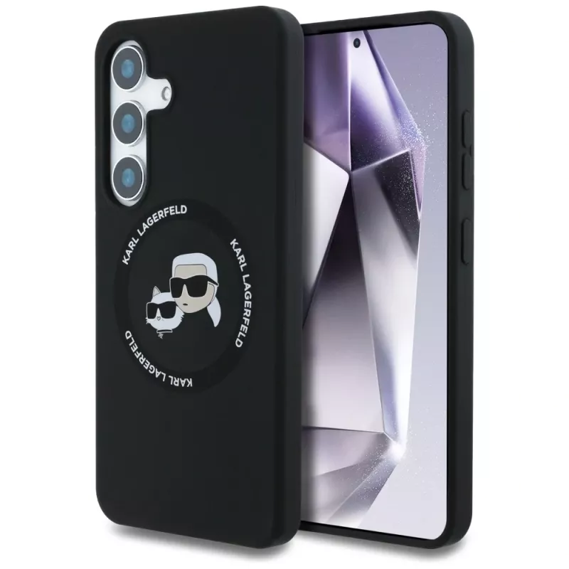 Karl Lagerfeld Silicone DoubleHeads And Circle MagSafe Case für Samsung Galaxy S25, Schwarz