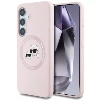 KARL LAGERFELD Silikon Double Heads And Circle MagSafe Hülle für Samsung Galaxy S25 Pink