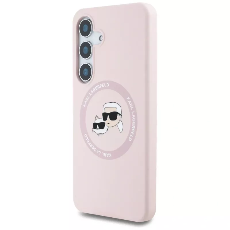 KARL LAGERFELD Silikon Double Heads And Circle MagSafe Hülle für Samsung Galaxy S25 Pink