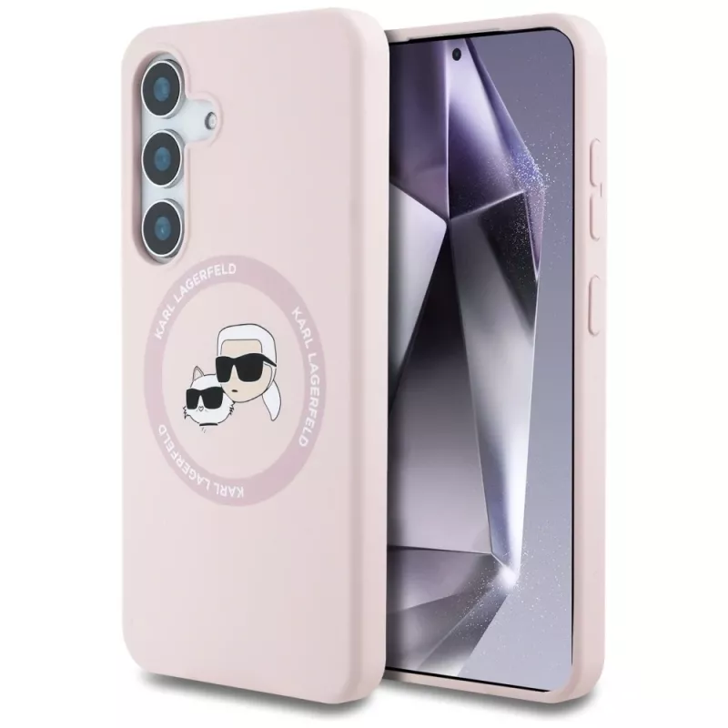 Karl Lagerfeld Silicone DoubleHeads And Circle MagSafe Case für Samsung Galaxy S25+ Pink
