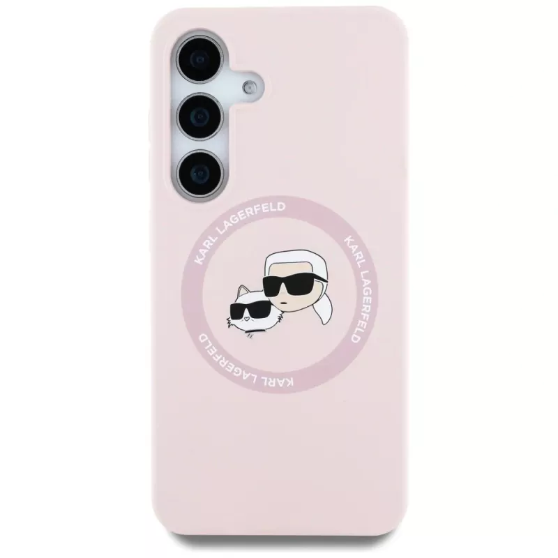 Karl Lagerfeld Silicone DoubleHeads And Circle MagSafe Case für Samsung Galaxy S25+ Pink