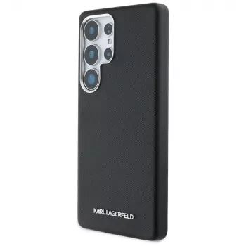 Karl Lagerfeld Saffiano Full-Wrapped Elongated Metal Logo MagSafe Case für Samsung Galaxy S25 Ultra, Schwarz