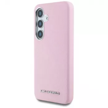 Karl Lagerfeld Saffiano FullWrapped Elongated Metal Logo MagSafe Case für Samsung Galaxy S25+ Pink