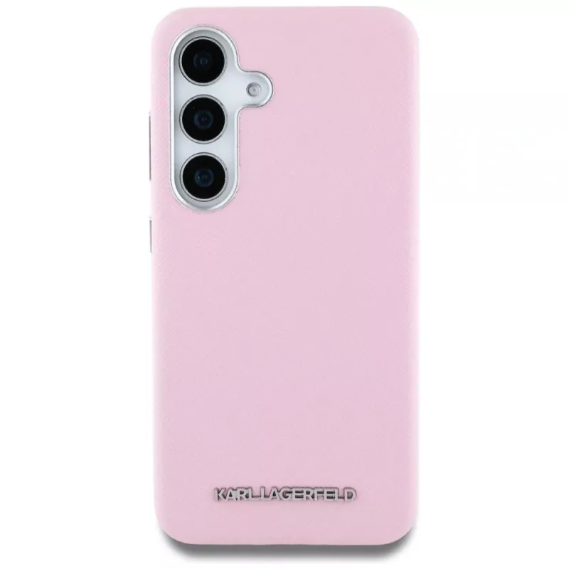 Karl Lagerfeld Saffiano FullWrapped Elongated Metal Logo MagSafe Case für Samsung Galaxy S25+ Pink