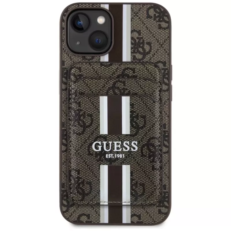 Guess 4G Stripes Wallet Case mit Magsafe für iPhone 15 Braun
