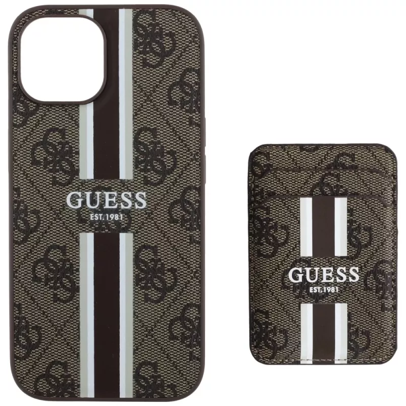 Guess 4G Stripes Wallet Case mit Magsafe für iPhone 15 Braun
