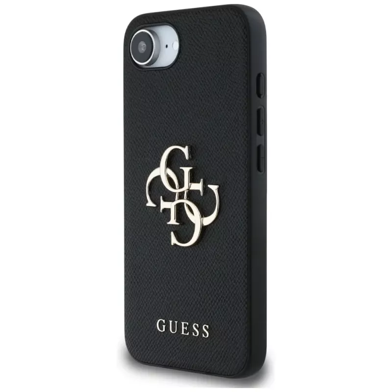 Guess Grained Big 4G Logo Small Classic Logo Phone Case für iPhone 16e (Schwarz)