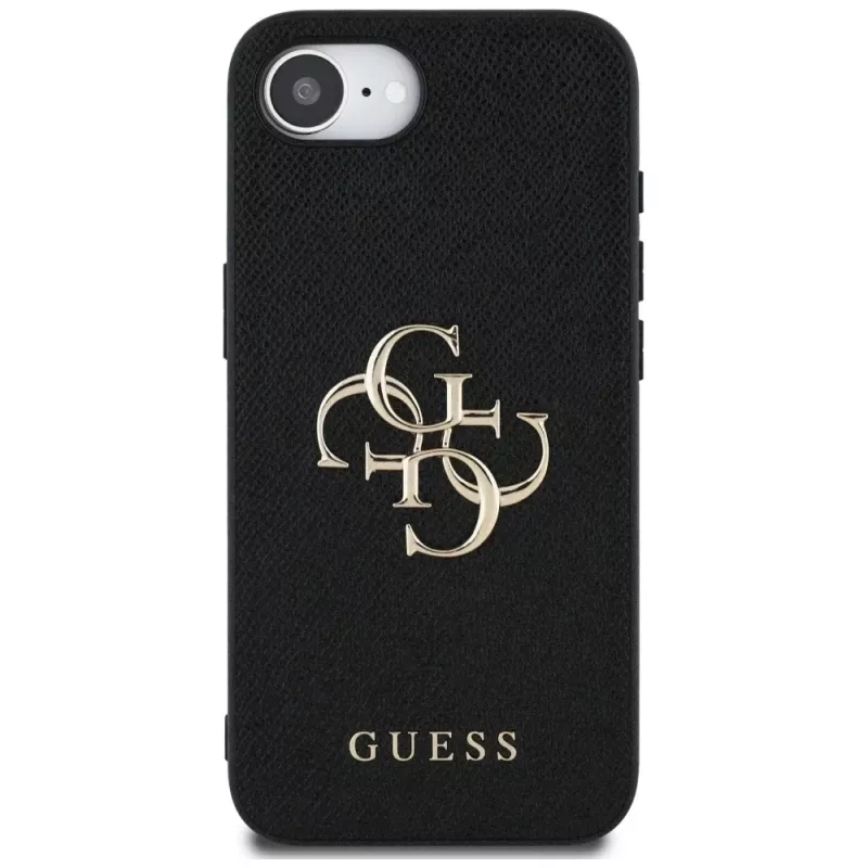 Guess Grained Big 4G Logo Small Classic Logo Phone Case für iPhone 16e (Schwarz)