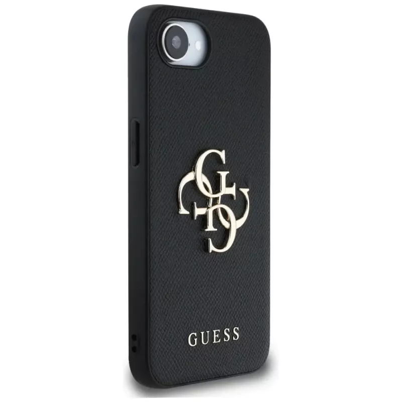 Guess Grained Big 4G Logo Small Classic Logo Phone Case für iPhone 16e (Schwarz)