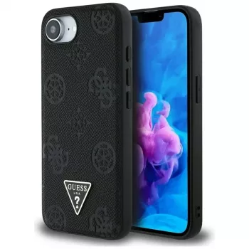 Guess Grained Hot Stamp Peony Triangle Logo MagSafe Case für iPhone 16e (Schwarz)
